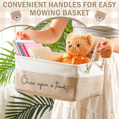 Marsui 1 Pcs Book Storage Basket Book Bin Once Upon a Time, White Brown - color: White Brown, size: Once Upon A Time
