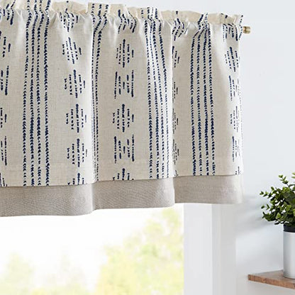 jinchan Striped Valance 18 Inch Modern Boho 1 Panel Blue on Linen - color: Boho Blue on Linen, size: 50"W x 18"L (Pack of 1)