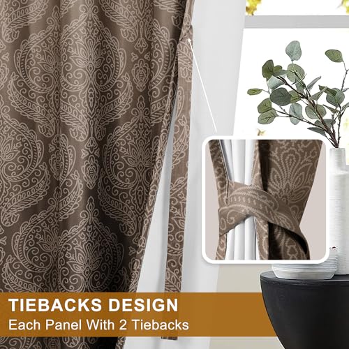 DWCN Brown Ombre Room Darkening Curtains 54 inch Length - Damask Patterned Back Tab Small Window Drapes with Tiebacks Thermal Insulted Curtains for Bedroom/Kitchen, 2 Panels, 42 x 54 Inch - color: Brown, size: 42"W x 54"L (Pack of 2)