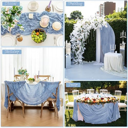 Cheesecloth Table Runner, 10 Ft, Boho Rustic, Dusty Blue, 1 Pcs - color: Dusty Blue