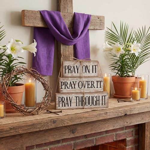 Yuntau 4 Pcs Christian Wooden Block Sign Pray Verse Tiered Tray Decor - style: Pray