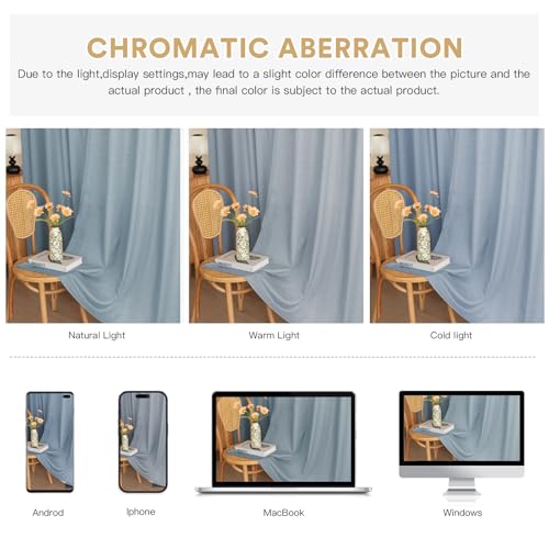 PrinceDeco Linen Semi Sheer Curtains for Bedroom/Living Room,52x63,Blue - color: Blue, size: 52"W x 63"L (Pack of 2)