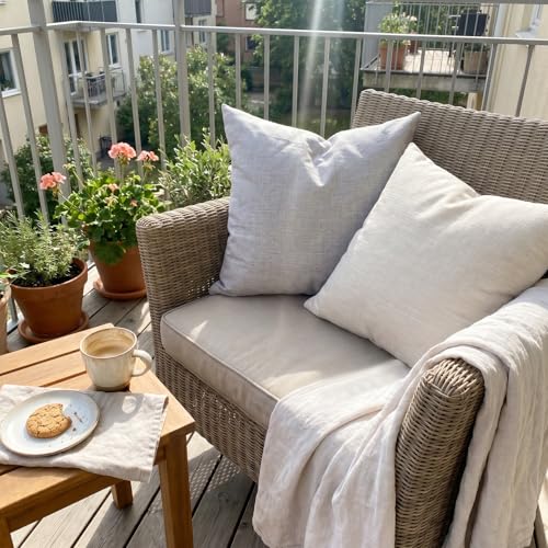 SYSLOON Linen Throw Pillow Covers Set of 2,18x18 Pillow Covers,Beige White - color: Beige White, size: 18" x 18" (Pack of 2)