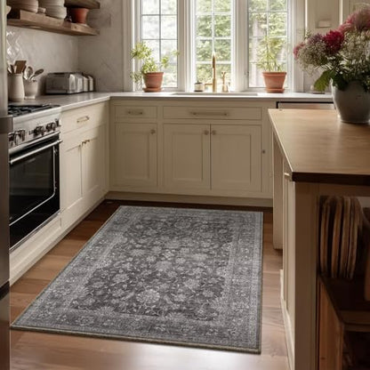 Washable 3x5 Entryway Rug, Non-Slip Door Mat, Charcoal Gray - color: Charcoal Gray, size: 3' x 5' (Rectangular)