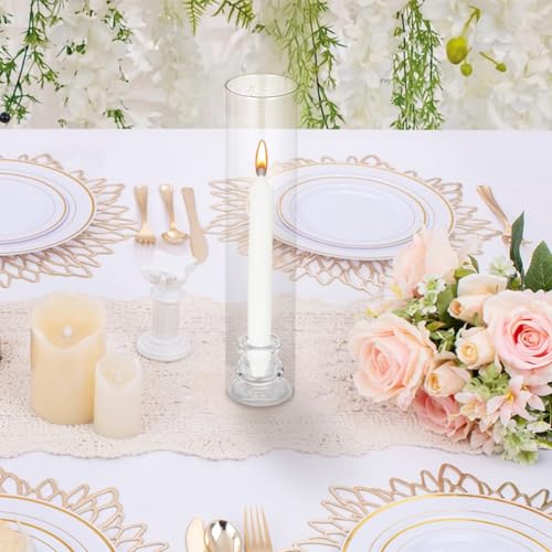 Garvee 6-Pack Glass Hurricane Candle Holders, 12" Tall Clear Candleholder Chimney Tube, 2.2" Taper Candlestick Holder with Cylinder Sleeves for Wedding Christmas Birthday Decor