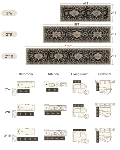 RELEANY Washable Area Rug, Runner 2'x10', Black/Neutral - color: Black/Neutral, size: 2' x 10' (Rectangular)