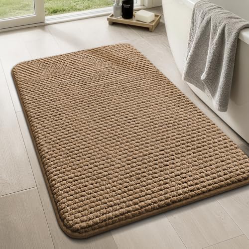YIHOUSE Bathroom Rugs 17x24, Extra Thick Soft Absorbent Chenille Bath Rug Non-Slip Quick Dry, Machine Washable Bath Mats for Bathroom, Floor, Tub and Shower, Home Decor, Beige - color: Brown, size: 17" x 24"