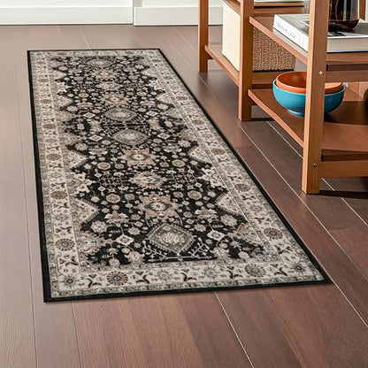 Washable Hallway Runner Rug 2x5: Non Slip Runner Rugs with Rubber Backing - color: Black, size: 2' x 5' (Rectangular)
