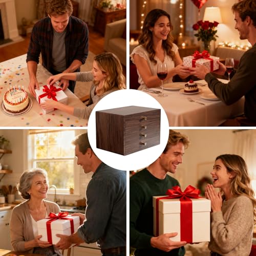 GENUINED Solid Walnut Wooden Jewelry Box with Compartments, Gifts for Women