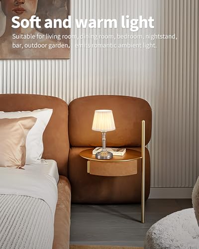 KDG Nickel Cordless Table Lamps Set of 2, Beige Fabric Shade Desk Lamp - color: Nickel + Beige Fabric Lampshde (2 Pack)