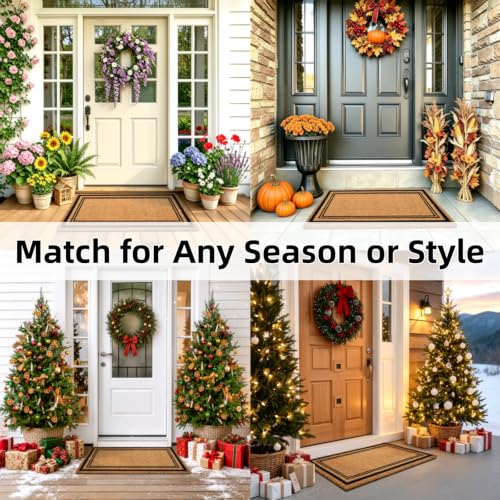Natural Coir Welcome Door Mat Outside Inside Entrance 17x30 Border - color: Border