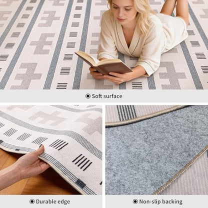 6x9 Washable Area Rug for Living Room, Southwestern Tribal, Cream Beige - color: Cream Beige, size: 6' x 9'(Rectangular)