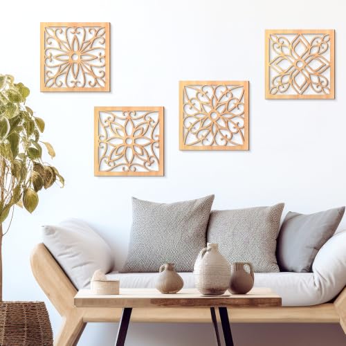 KOYILTD 4 Pcs Thicken Wooden Wall Art Rustic Farmhouse Flower Wall Art - color: Square, size: 10in
