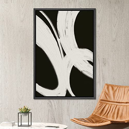 SIGNWIN Framed Canvas Print Wall Art Geometric Black Gray Loop Spiral Rings Abstract Shapes Illustrations Modern Art Minimal Relax/Calm Duotone Dark for Living Room, Bedroom, Office - 16"x24" Black - color: A004-2202-m11, size: 24"L x 16"W