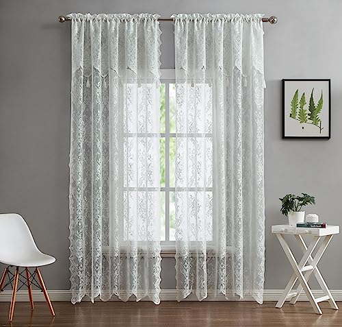 LinenZone 54 x 96 Ivory Lace Curtains with Tassels. (Luna 54x96, Ivory) - color: Ivory, size: 54"W x 96"L (Pack of 2)