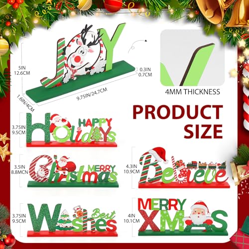 Hommtina 6 Pcs Table Decorations, Merry Tabletop Wooden Sign Indoor Decorations for Dinner Party Coffee Table - style: Christmas decoration