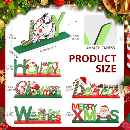 Hommtina 6 Pcs Table Decorations, Merry Tabletop Wooden Sign Indoor Decorations for Dinner Party Coffee Table - style: Christmas decoration