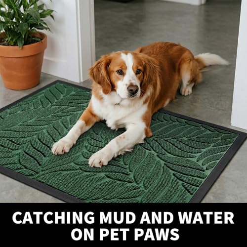 Yimobra Leaf Pattern Door Mat, 29.5 x 17 in, Green - color: Green, size: 29.5x17 in