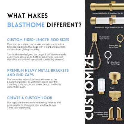 BlastHome® Luxury Adjustable Curtain Rod Brackets, Brushed Gold - color: Brushed Gold