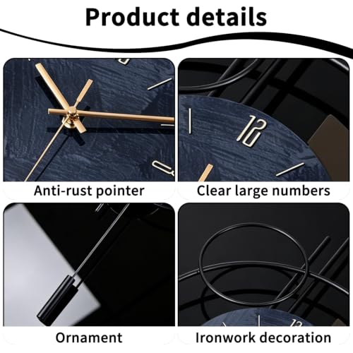 Wall Clock, Silent Quality Quartz Battery Operated with Pendulum, Large Wall Clock for Living Room Kitchen Home Bathroom Bedroom Wall Decor, 18.1x32.2inch(Black) - size: 18.1x32.2in