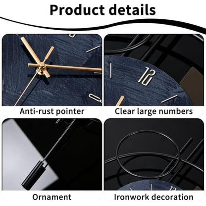 Wall Clock, Silent Quality Quartz Battery Operated with Pendulum, Large Wall Clock for Living Room Kitchen Home Bathroom Bedroom Wall Decor, 18.1x32.2inch(Black) - size: 18.1x32.2in