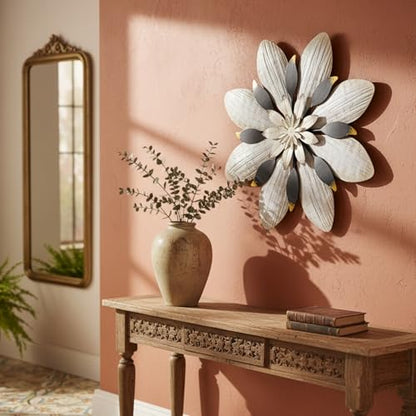 Newinhome Flower Wall Decor Metal Art - color: Gray-white flower