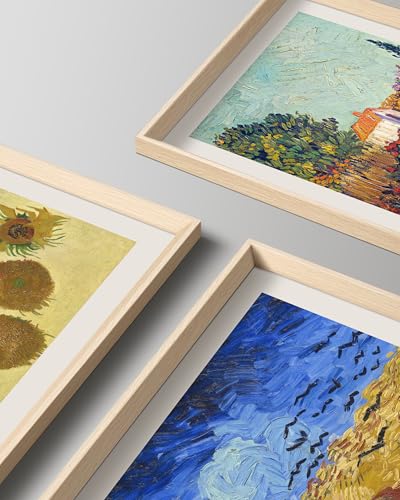 HesenDot Van Gogh Framed Wall Art,Vintage Canvas Prints Set of 3 - color: Framed Van Gogh Landscape, size: 16"L x 12"W