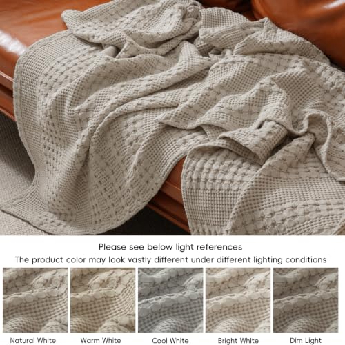 PHF Lightweight 100% Cotton Waffle Throw Blanket for Couch, Pearl Gray - color: 20 Pearl Gray, size: Throw(50"x60")