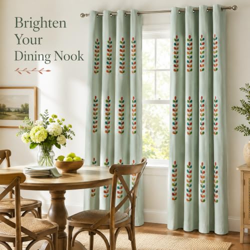 VOGOL Polyester Window Curtains 84 Inch Length, Colorful Leaves Embroidered Grommet Curtain Panels, 60% Room Darkening Drapes, W52 x L84, 2 Pcs - color: C1, size: 52"W x 84"L (Pack of 2)