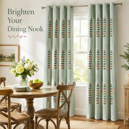 VOGOL Polyester Window Curtains 84 Inch Length, Colorful Leaves Embroidered Grommet Curtain Panels, 60% Room Darkening Drapes, W52 x L84, 2 Pcs - color: C1, size: 52"W x 84"L (Pack of 2)