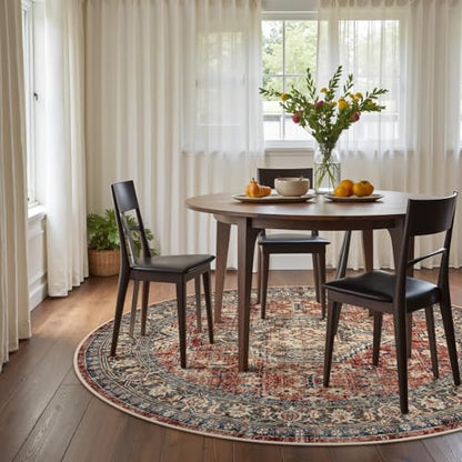 Lahome Oriental Washable Round Area Rug, Non-Slip Round Rugs 6ft Ultra-Thin - color: Brick Red, size: 6'(Round)