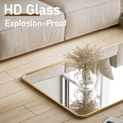 BEAUTYPEAK 65" x 24" Rounded Corner Full Length Mirror with Stand, Gold - color: Gold, size: 65"L x 24"W