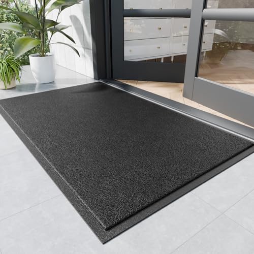 Sturdy Front Door Mat, 72" x 48" Heavy Duty Indoor Outdoor Doormat for Entryway, Fade Resistant, Waterproof Low Profile Entry Mat, Non Slip Welcome Mat for Outside Entrance, Patio, Home - color: Black-mess, size: 4' x 6' (Rectangular)