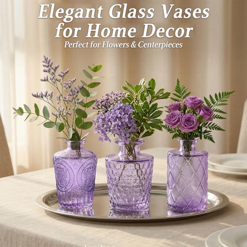Set of 15 Purple Glass Bud Vases Small Textured Flower Vases - color: Purple