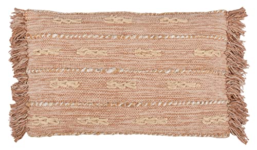 SAFAVIEH Home Collection Janine Boho 16 x 24-inch Orange Fringe Decorative Accent Pillow PLS602A-1624 - color: Orange / Beige