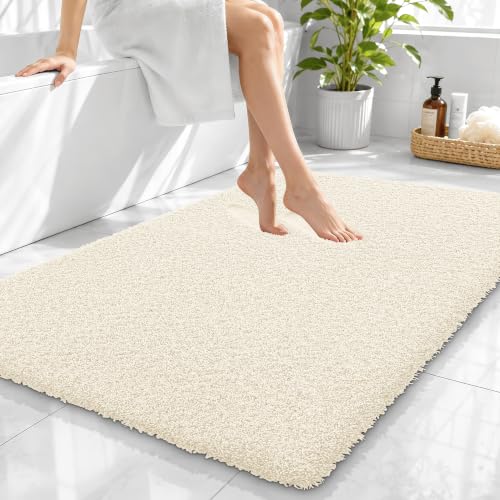 OLANLY Microfiber Large Bathroom Rugs 40x32, Soft Absorbent Bath Mat, White - color: White, size: 40" X 32"