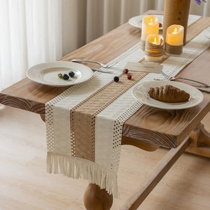 Keketoarrange Boho Macrame Table Runner 12x108 Inch - color: Beige Brown, size: 108"L