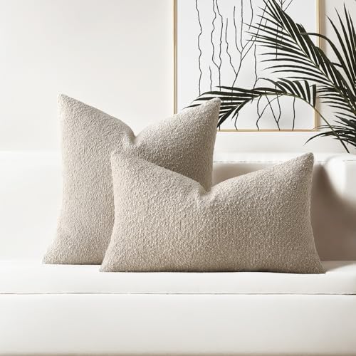 HAUSSY Pack of 2 Boucle Textured Throw Pillow Covers 18x18 Inch, Oatmeal - color: Oatmeal, size: 18" x 18" (Pack of 2)