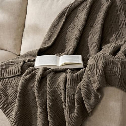 EVERGRACEHOME Modern Checkered Chenille Throw Blanket, 50x60, Mocha Brown - color: Mocha Brown, size: 50" X 60"