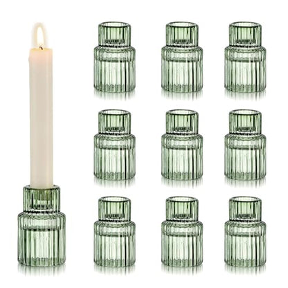 Hewory Taper Candle Holders Bulk, 10PCS Green Glass Candlestick Holders - color: Green, size: 10PCS