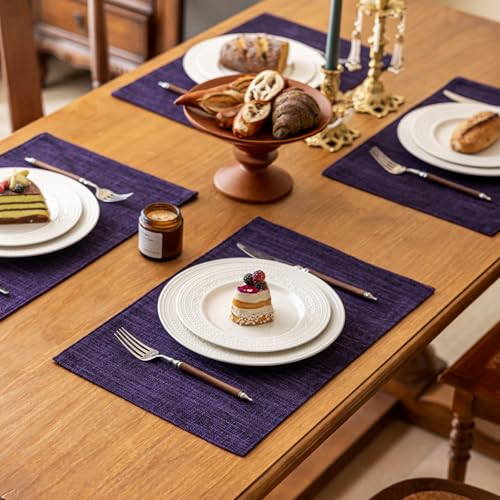 KXN Placemats Set of 4, Durable Dual-Layer Fabric Table Mats, Purple - color: Purple