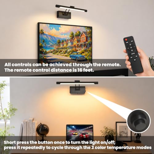 Battery Operated Picture Light for Wall,Matte Black 15.7-Inch - color: Black, size: 15.7 Inch