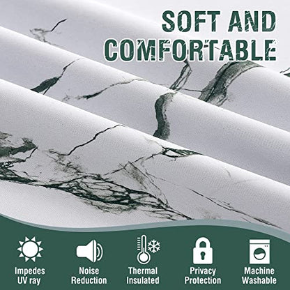 H.VERSAILTEX 100% Blackout Curtains 84 inch Length 2 Panels Set Marble Designs Printed Drapes Thermal Curtains for Bedroom with Black Liner Sound Proof Curtains, Antique Green - color: Marble- Antique Green, size: 52"W x 84"L (Pack of 2)
