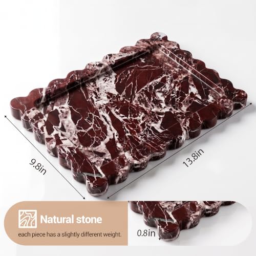 Rosso Lepanto Marble Scalloped Tray, 13.8"x9.8" Natural Stone Organizer