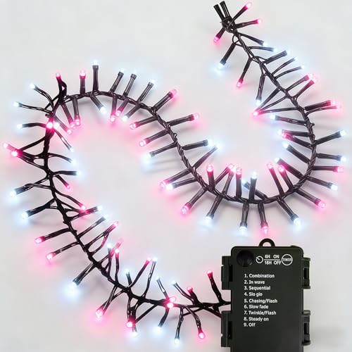 3.3ft Short Battery Operated String Lights, 100 LED Twinkle Lights with Timer & 8 Modes, Waterproof Mini String Lights for Indoor Christmas Tree, Bedroom and Party Decor (Pink & White) - color: Pink