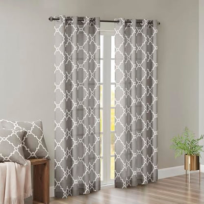 Madison Park Fretwork Print Window Curtain 1 Panel, 50x63 Grey/White - color: Grey/White, size: 50"W x 63"L (Pack of 1)