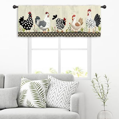 Miyotaa Rustic Rooster Chicken Farm Kitchen Curtain Valance 54W x 18H Rod Pocket Farmhouse Country Rural Window Treatment for Living Room Bedroom Bathroom - color: Rustic Rooster, size: 54"W x 18"L (Pack of 1)