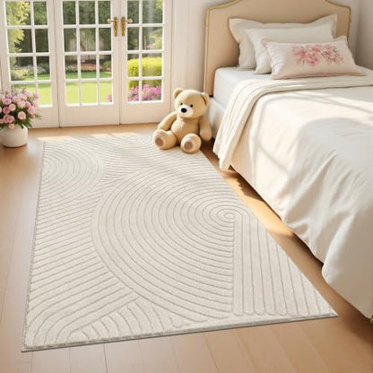 U'Artlines 3x5 Ft Area Rug, Washable Neutral Beige Modern High-Low Pile - size: 3' x 5' (Rectangular)