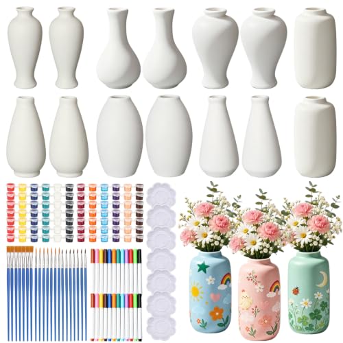 14 Set Flowers Vases Ceramics to Paint DIY Painting Kit Bulk