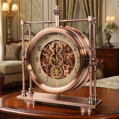 11inch Rosegold Moving Gears Desk Clock Mantle Clock for Living Room Office - color: 11inch Rosegold